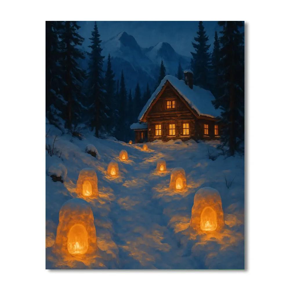 Snow Lantern Path To Mountain Lodge paint by color