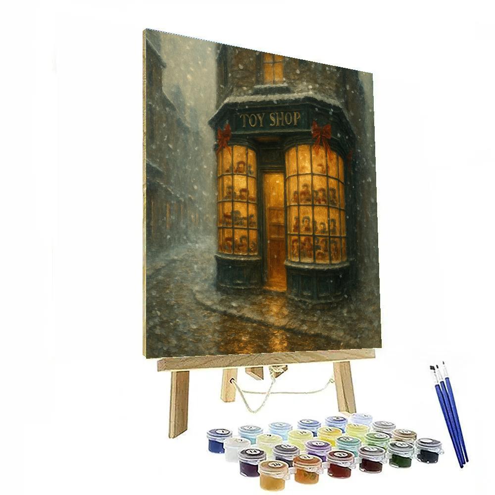 Snowfall Over Vintage Toy Shop paint by numbers