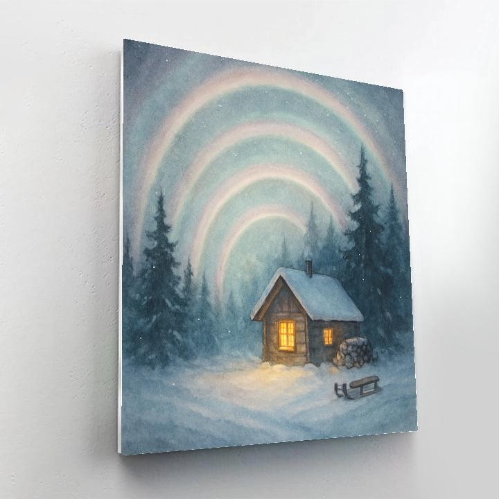 Forest Cabin Wreathed In Moonbows DIY paint by numbers