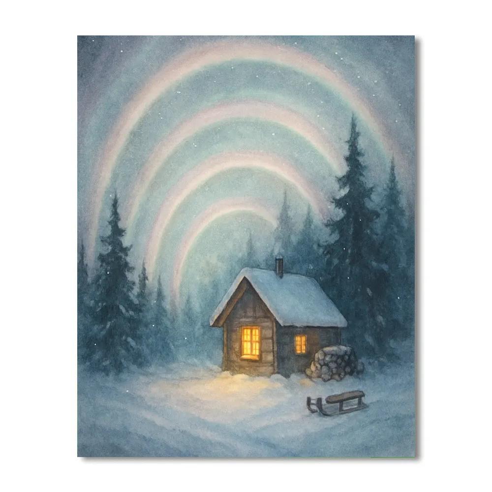 Forest Cabin Wreathed In Moonbows DIY paint by numbers