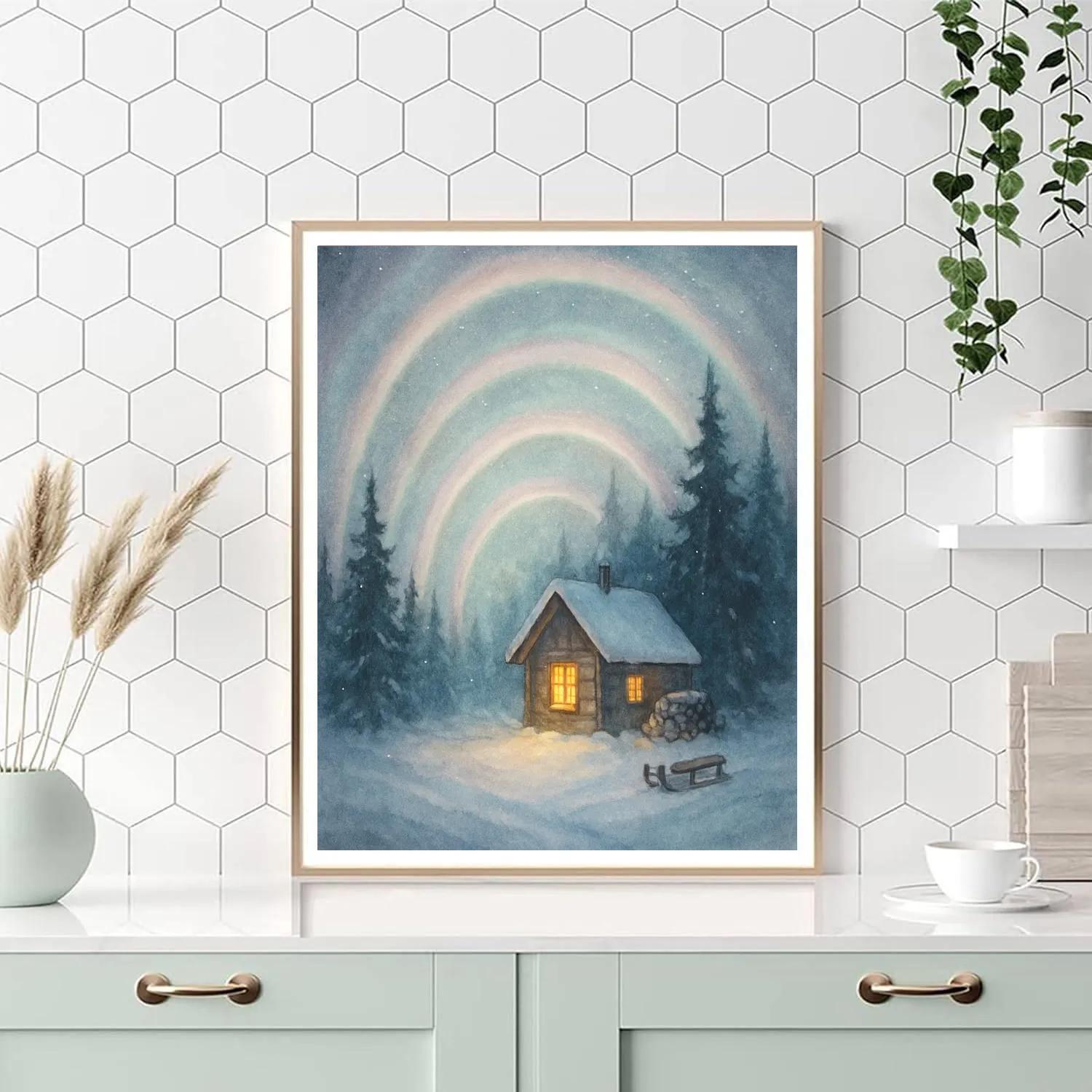 Forest Cabin Wreathed In Moonbows DIY paint by numbers