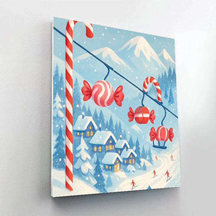 Candy Cane Ski Lift Over Village paint by number