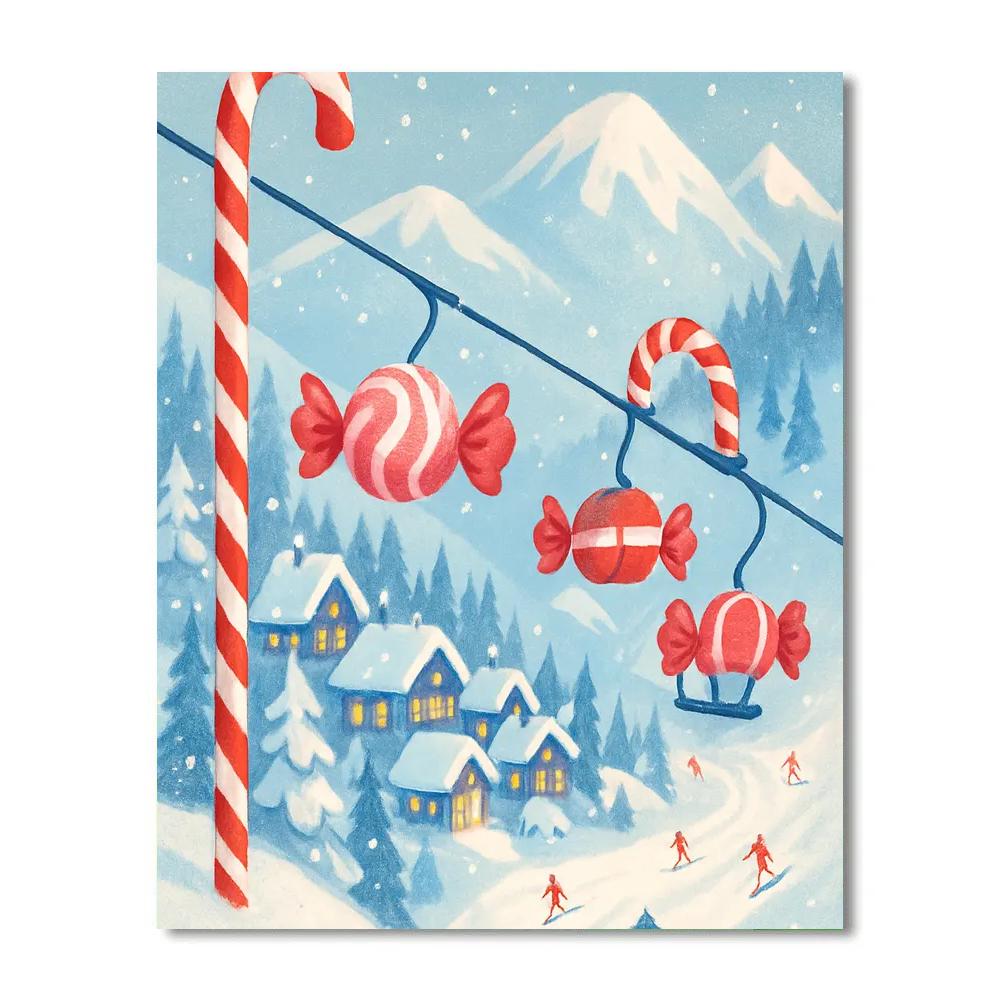 Candy Cane Ski Lift Over Village paint by number