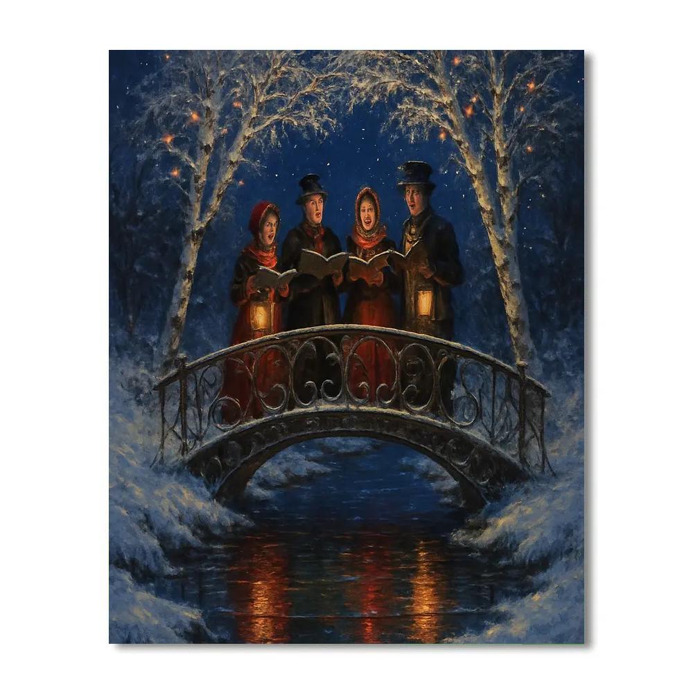 Moonlit Carolers On Crystal Bridge Paint by numbers art