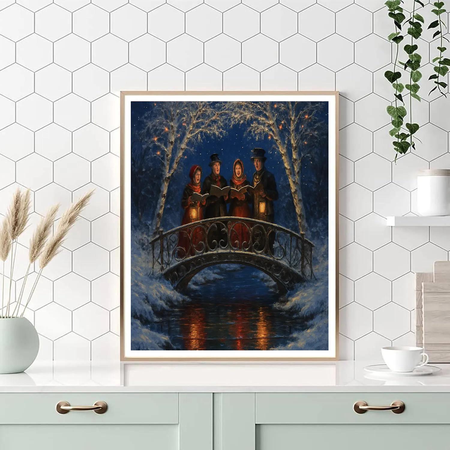 Moonlit Carolers On Crystal Bridge Paint by numbers art