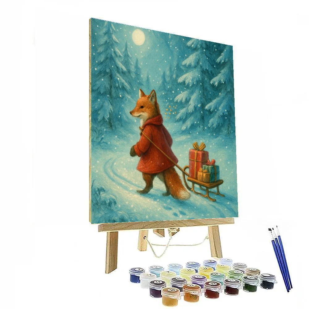 Santa Fox Delivering Gifts Through Pines painting number kit