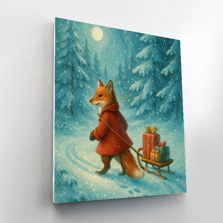 Santa Fox Delivering Gifts Through Pines painting number kit
