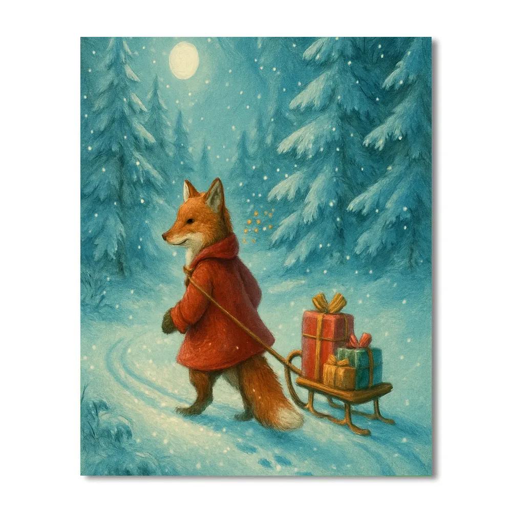 Santa Fox Delivering Gifts Through Pines painting number kit