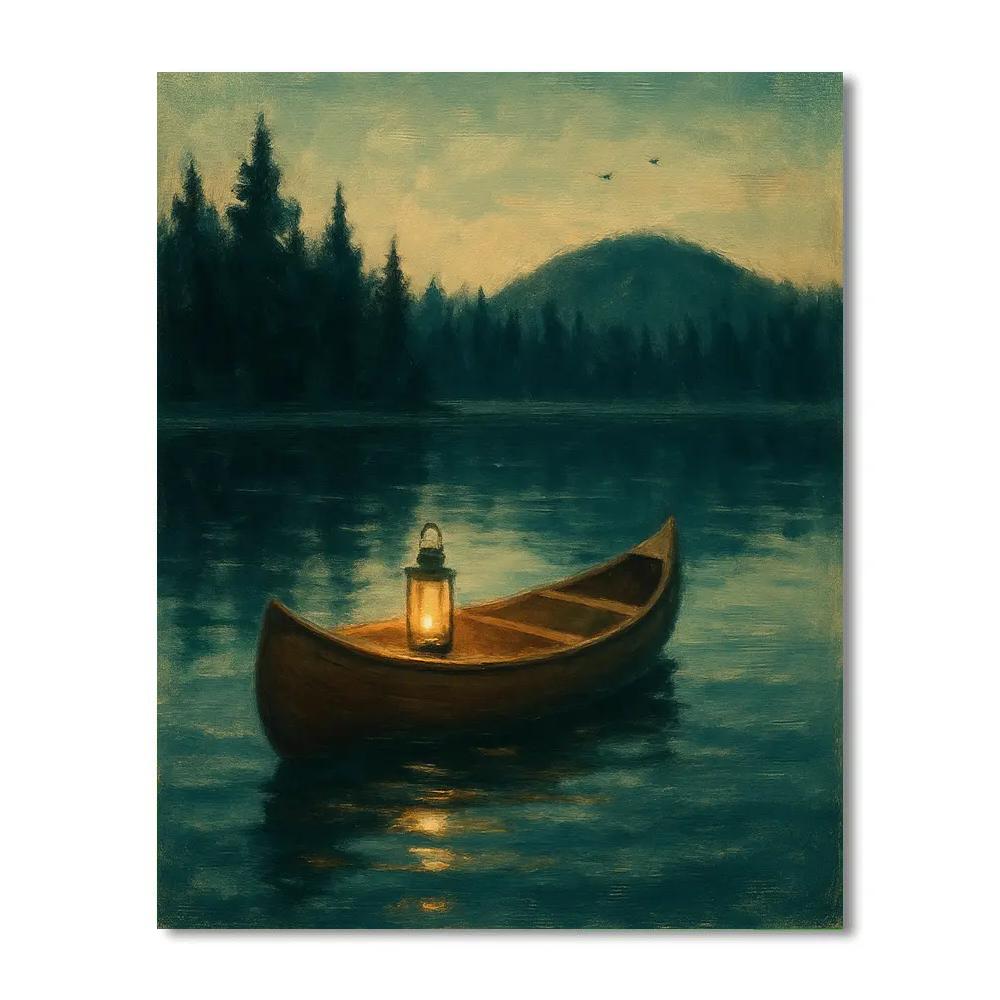 Lantern Glow Canoe At Pine Mirror Lake painting number kit