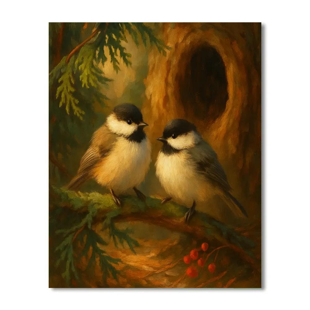 Hearthlight Chickadees In A Cedar Hollow DIY paint by numbers