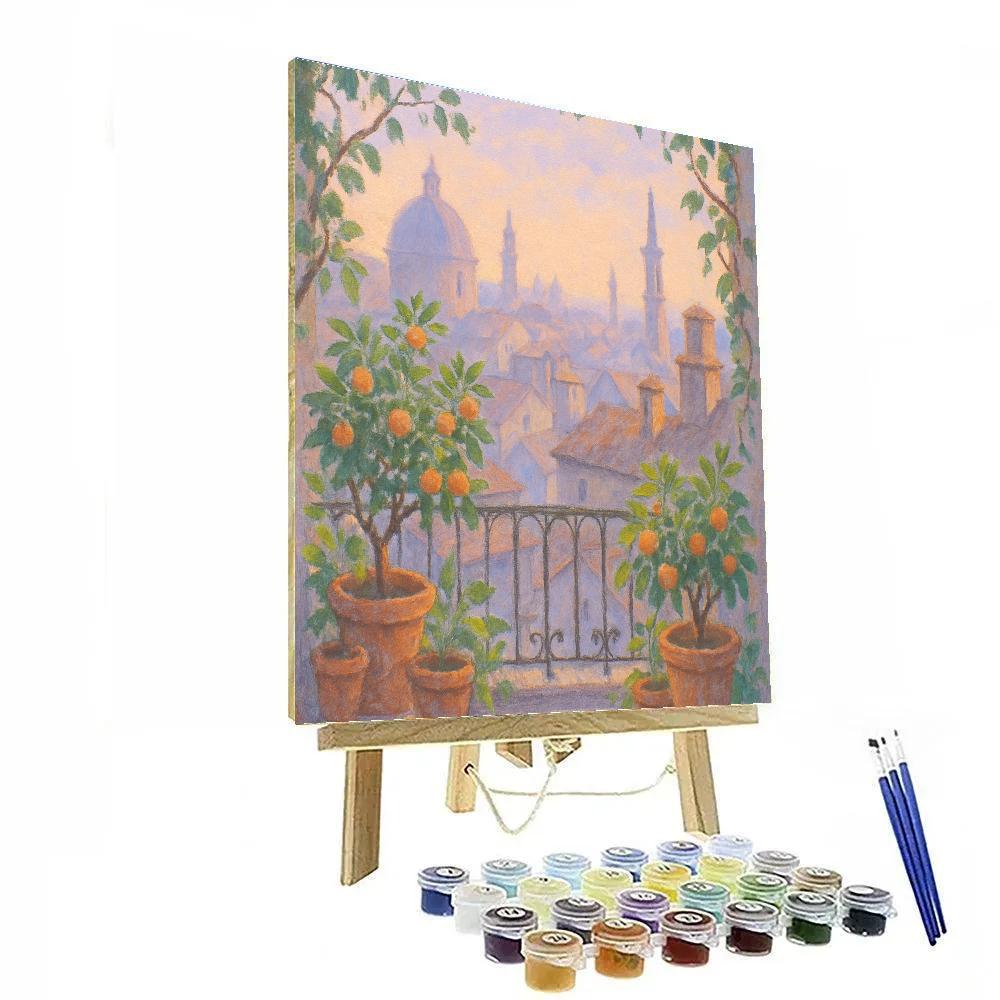 Lavender Dawn Over The Rooftop Garden Skyline Paint by numbers kits