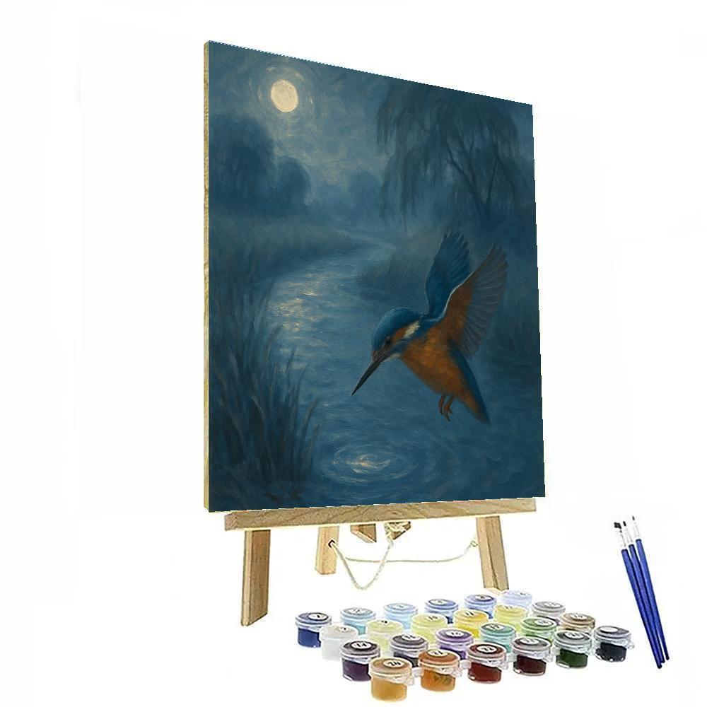 Moonlit Kingfisher Over A Glassy Bend Paint by numbers art