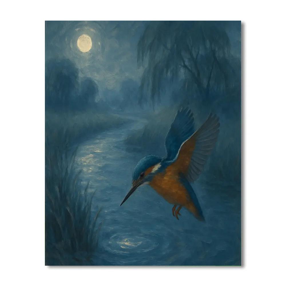 Moonlit Kingfisher Over A Glassy Bend Paint by numbers art