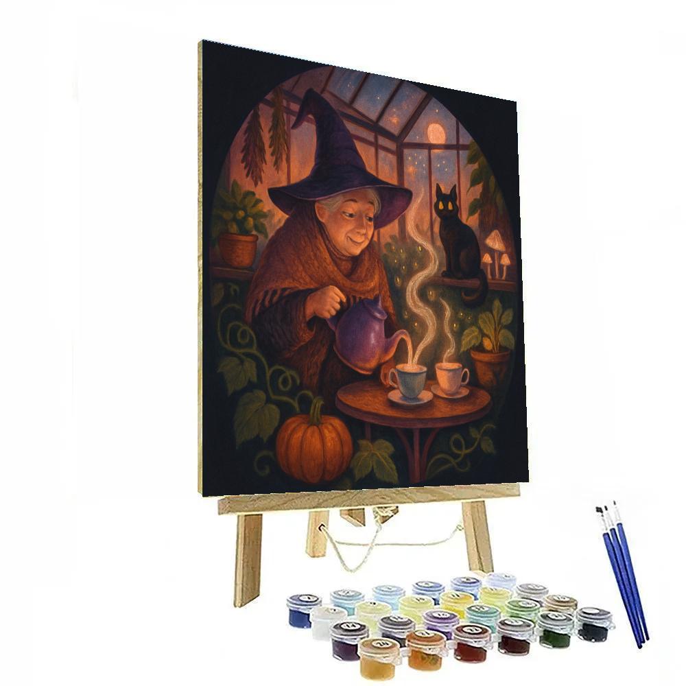 Moonlit Tea Party At The Witchs Greenhouse painting number kit