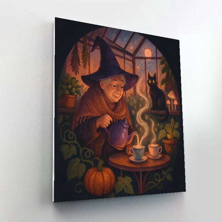 Moonlit Tea Party At The Witchs Greenhouse painting number kit