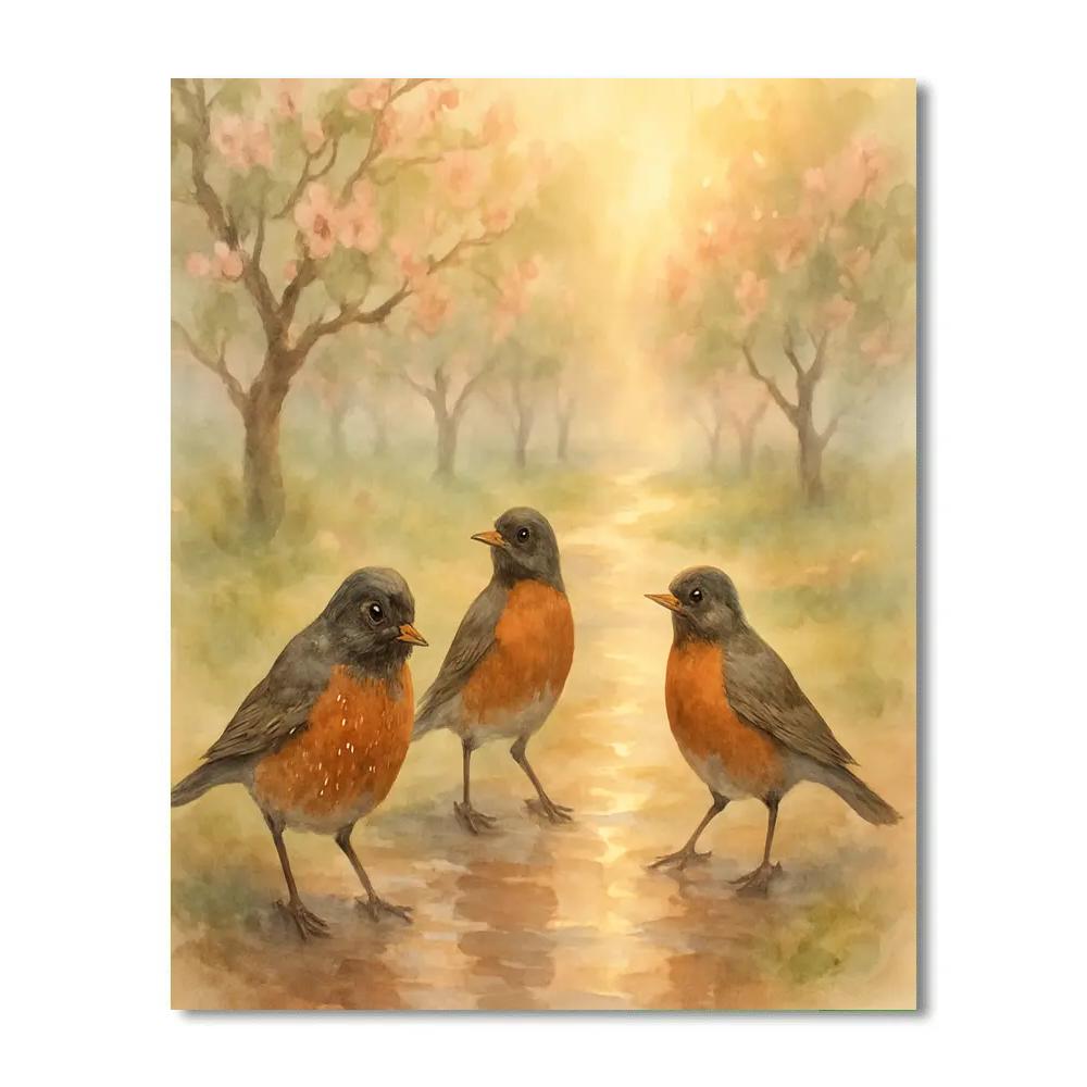 Golden Orchard Robins After Rain DIY paint by numbers