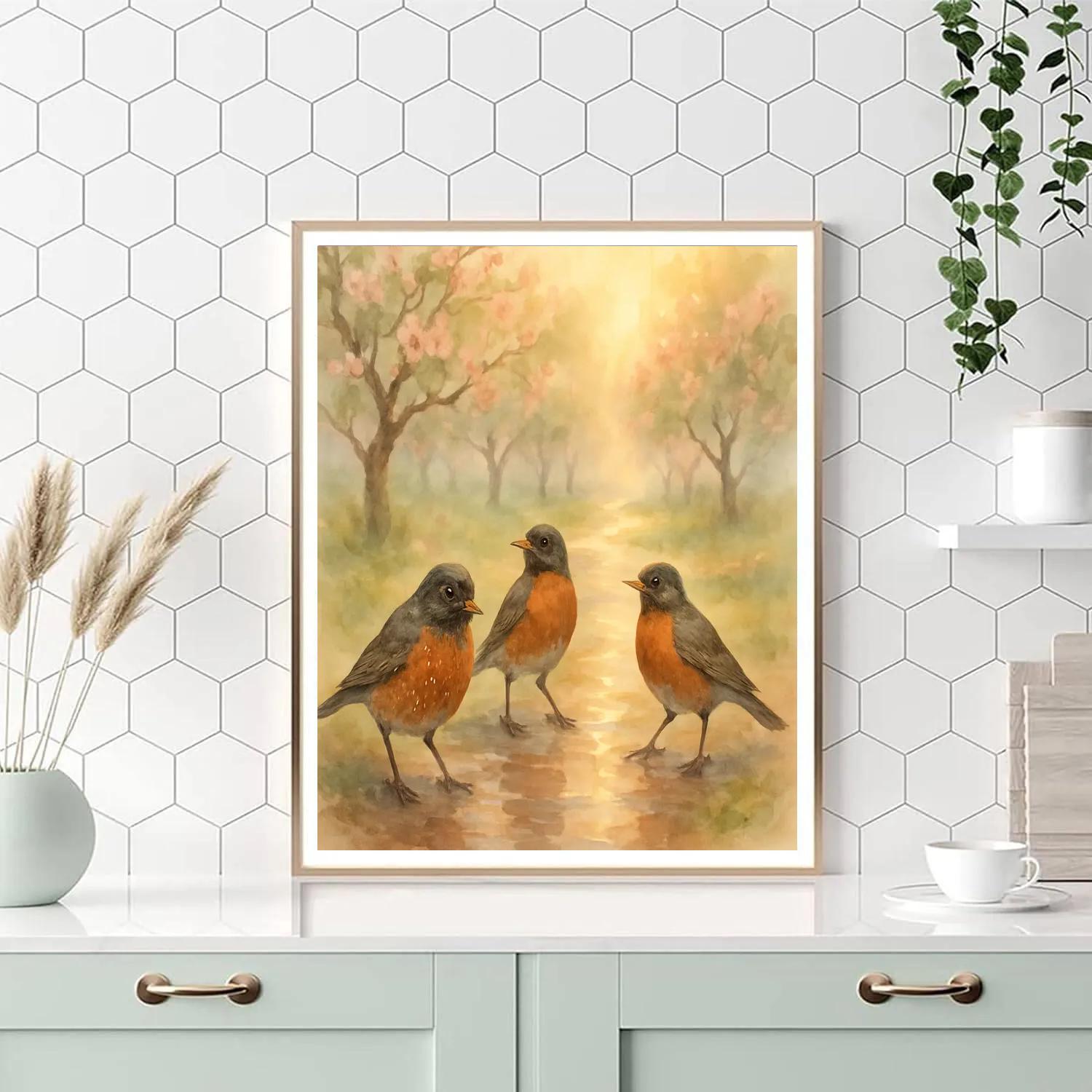 Golden Orchard Robins After Rain DIY paint by numbers