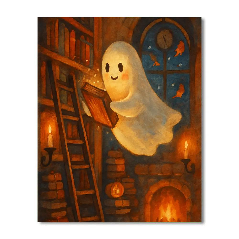 Cozy Haunted Clocktower Library paint by numbers