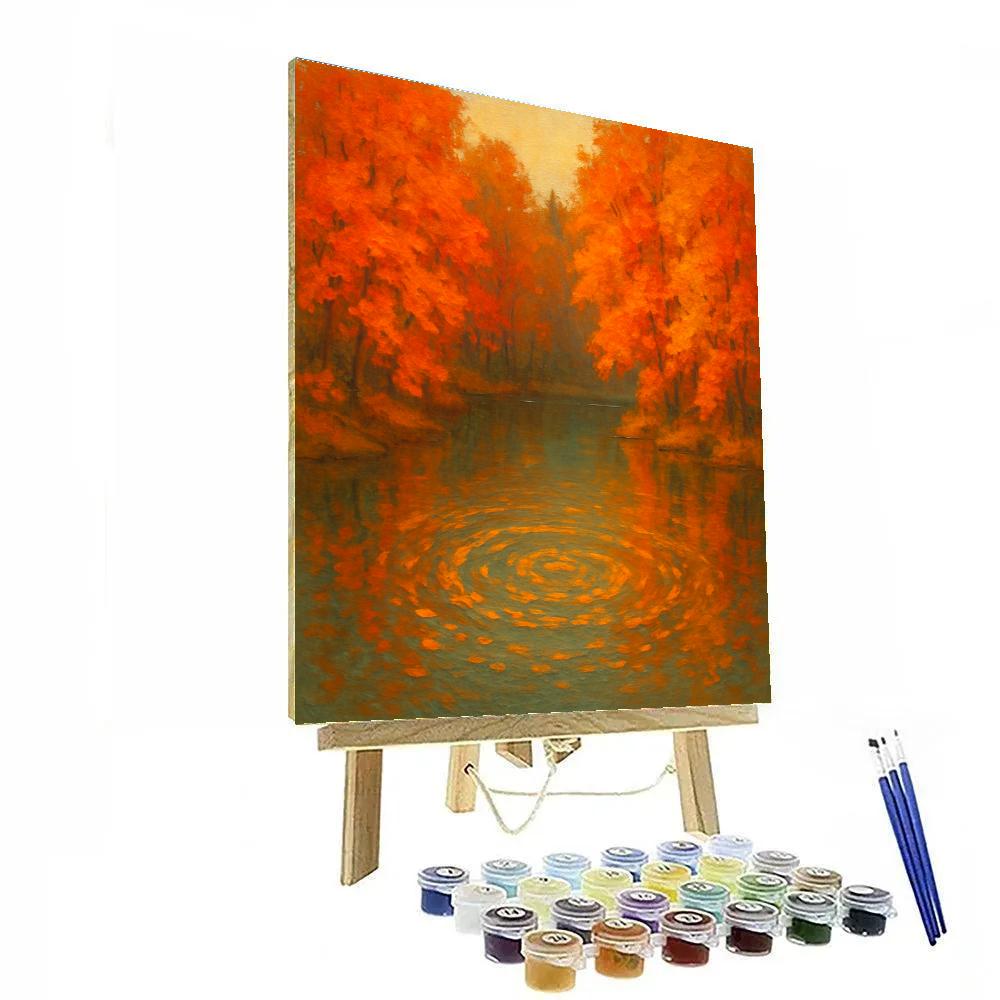 Autumn Maple Reflections With Floating Leaves Spiral painting number kit