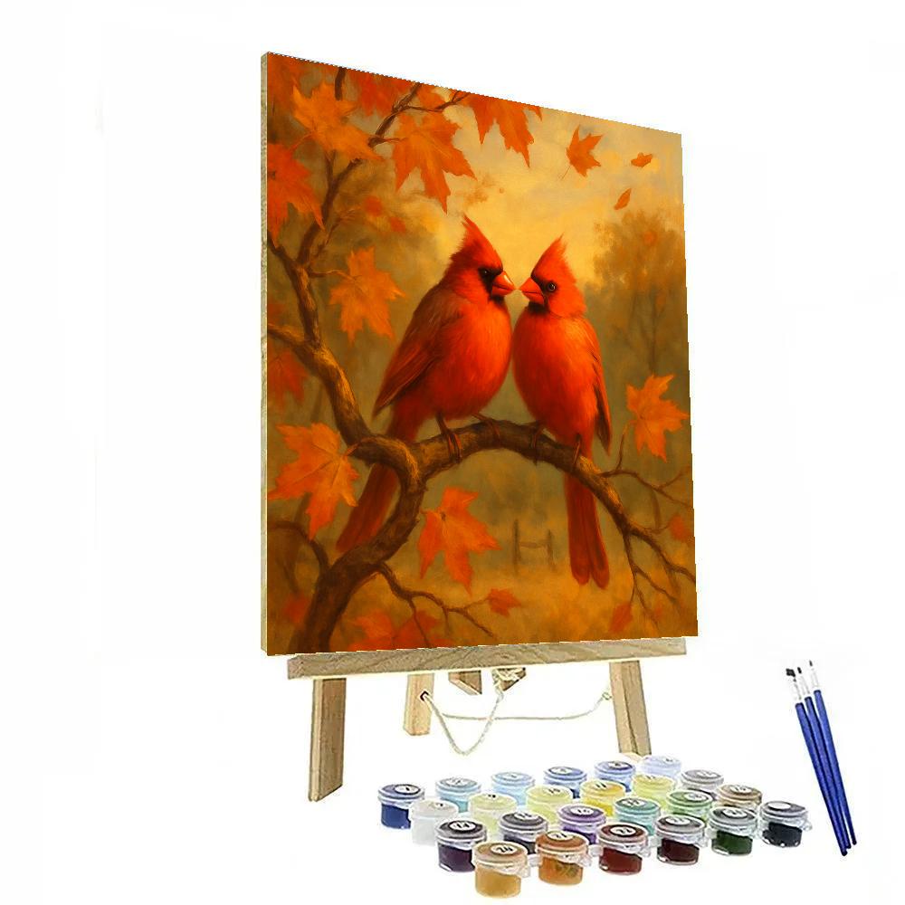 Autumn Lantern Cardinals On Maple Boughs Paint by numbers kits