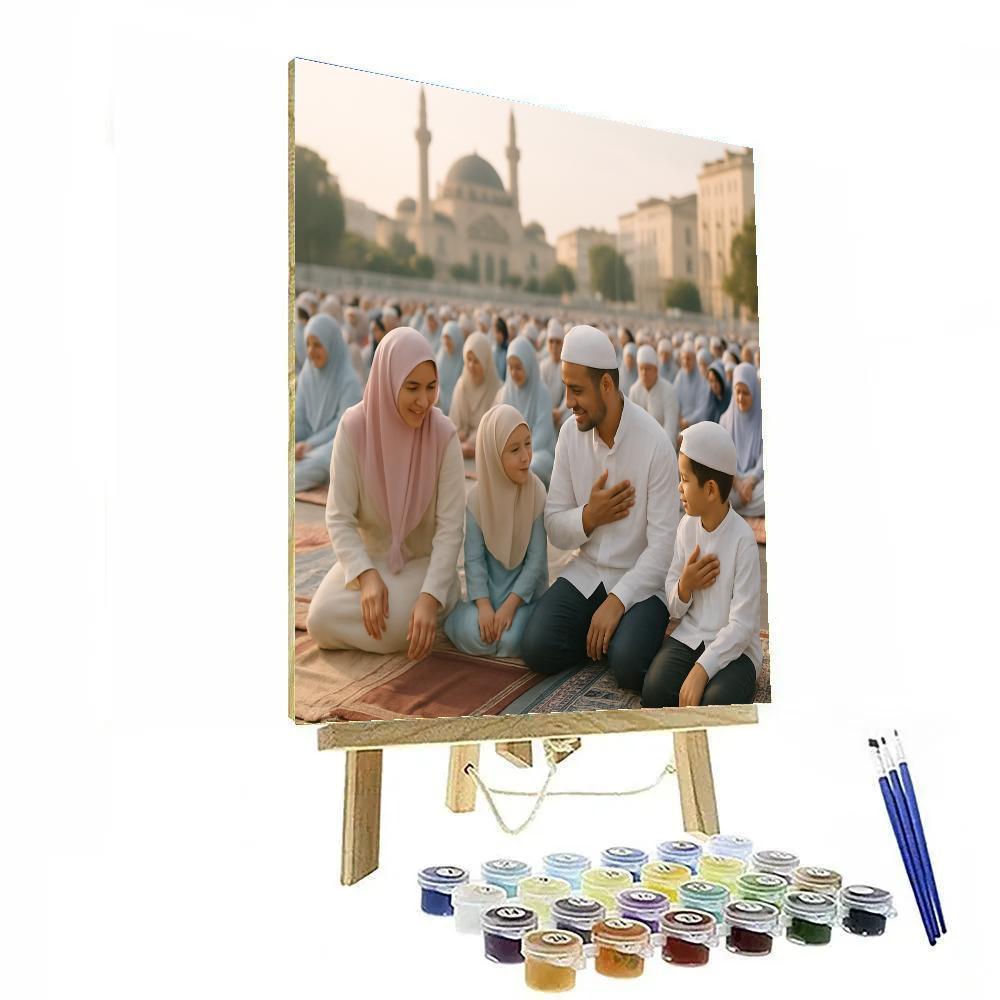 Eid Al Fitr Morning Prayer In A City Square painting number kit