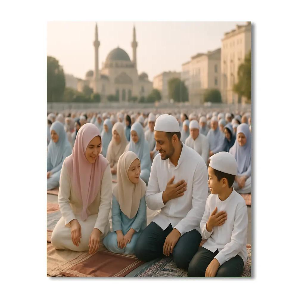 Eid Al Fitr Morning Prayer In A City Square painting number kit