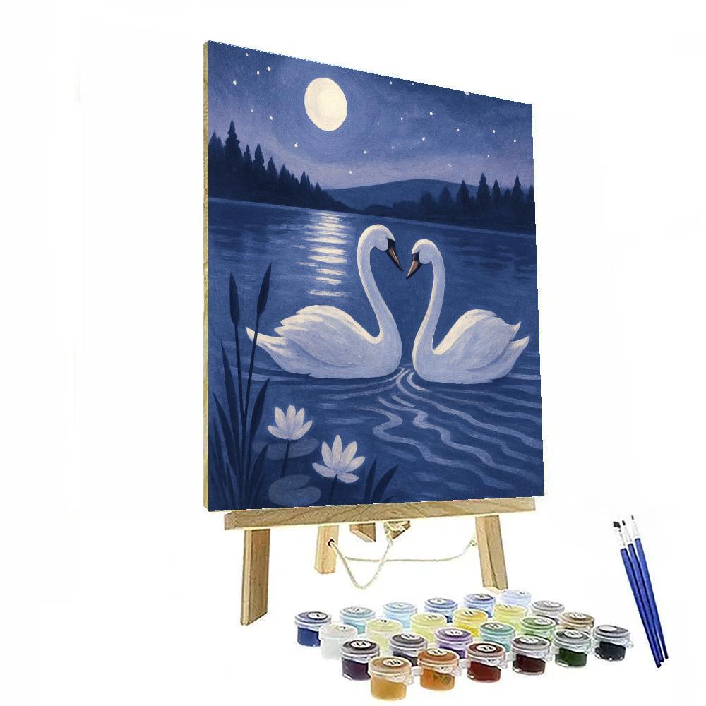 Moonlit Swans Crossing The Indigo Glasswater Paint by numbers kits