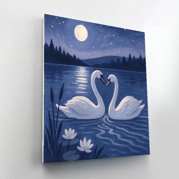 Moonlit Swans Crossing The Indigo Glasswater Paint by numbers kits
