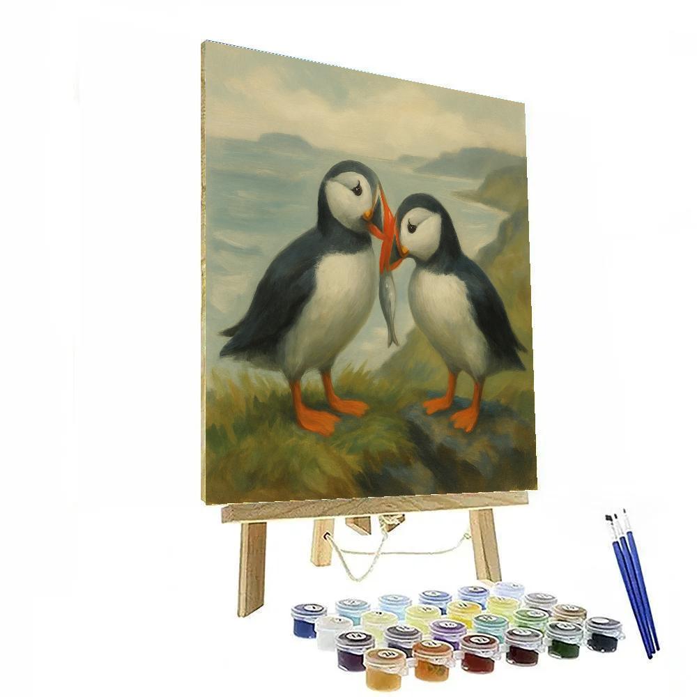 Coastal Windowlight Puffins On Sea Cliffs Number painting