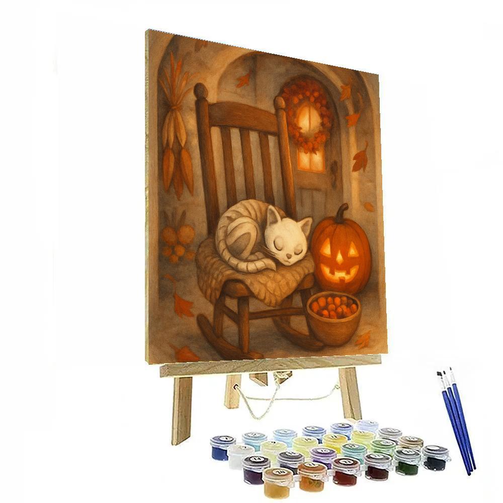 Autumn Porch Of The Sleeping Skeleton Cat painting number kit