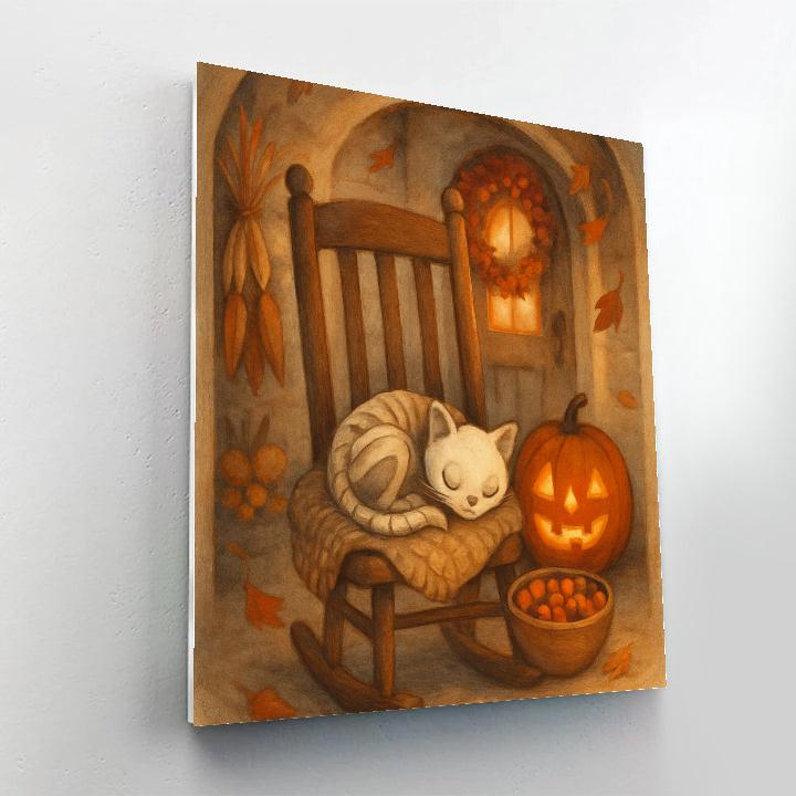Autumn Porch Of The Sleeping Skeleton Cat painting number kit