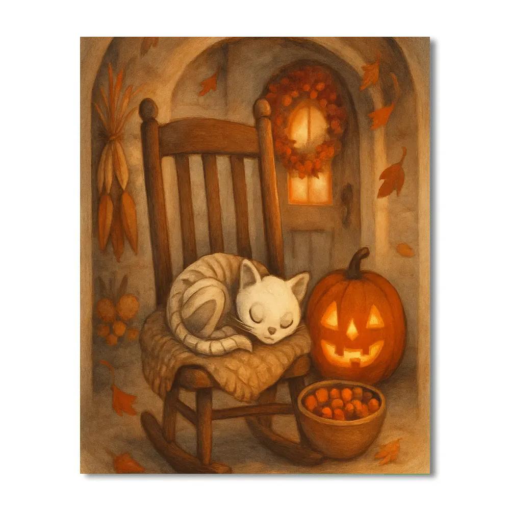 Autumn Porch Of The Sleeping Skeleton Cat painting number kit