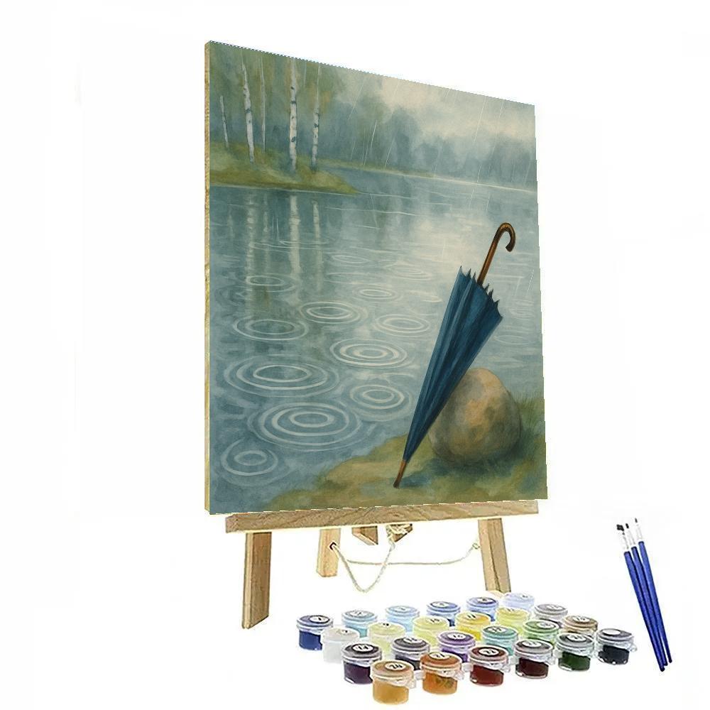 Rainy Day Lake With Umbrella And Soft Ripple Rings DIY paint by numbers