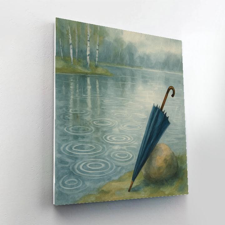 Rainy Day Lake With Umbrella And Soft Ripple Rings DIY paint by numbers