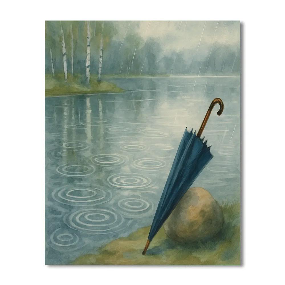 Rainy Day Lake With Umbrella And Soft Ripple Rings DIY paint by numbers