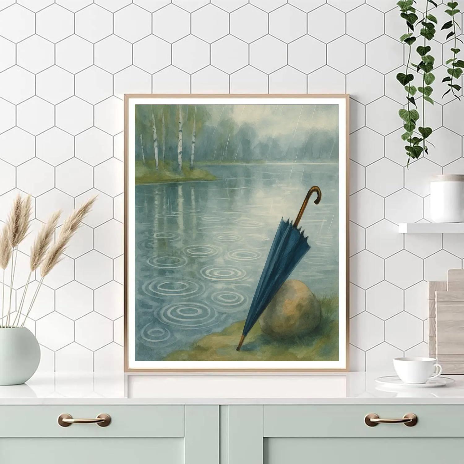 Rainy Day Lake With Umbrella And Soft Ripple Rings DIY paint by numbers
