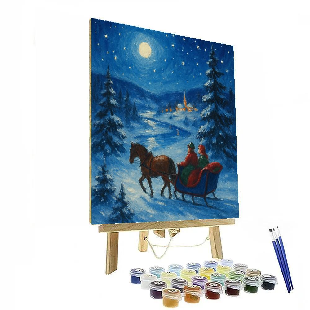 Starlit Sleigh Ride Over Frozen Valley Number painting