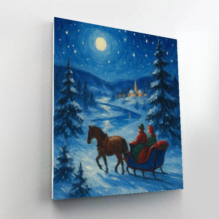 Starlit Sleigh Ride Over Frozen Valley Number painting