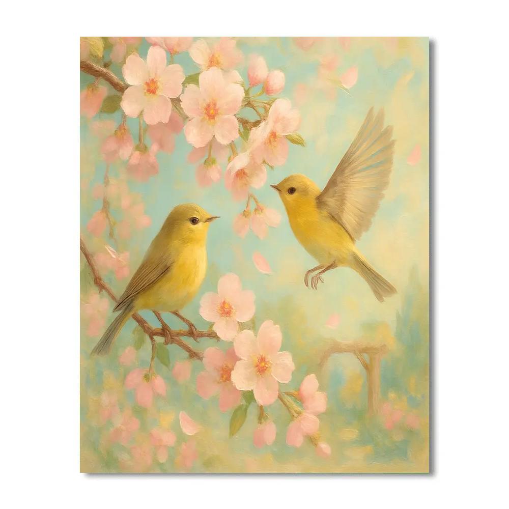 Cherry Blossom Warblers In Spring Breeze painting number kit