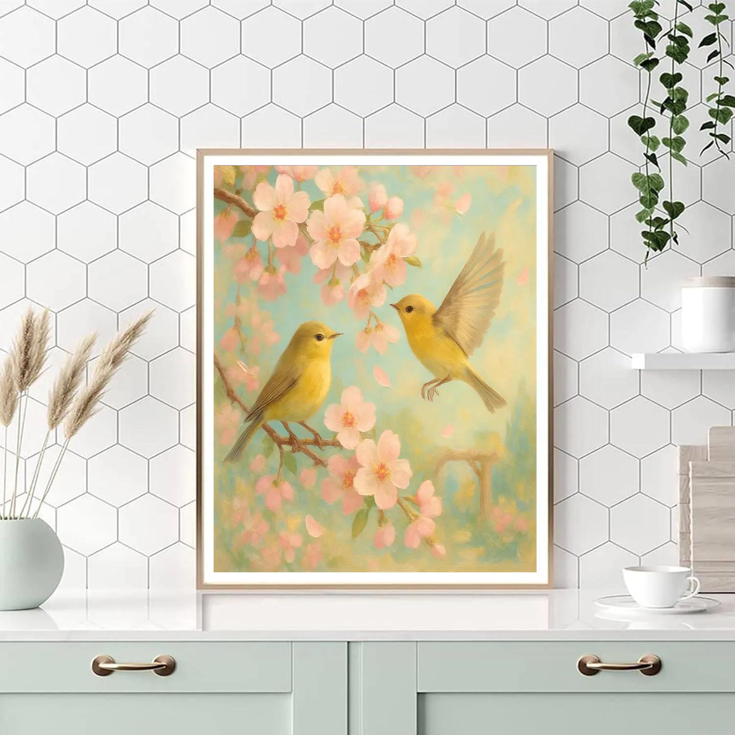 Cherry Blossom Warblers In Spring Breeze painting number kit