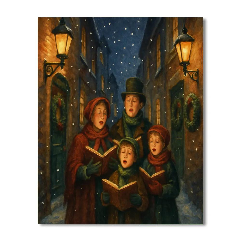 Midnight Carolers In Snowy Alley DIY paint by numbers