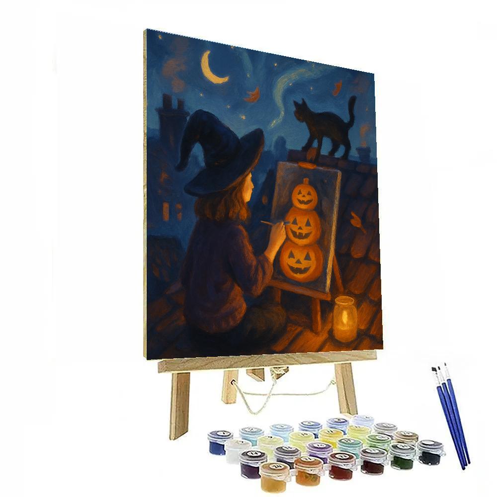 Starry Rooftop Pumpkin Painter Number painting