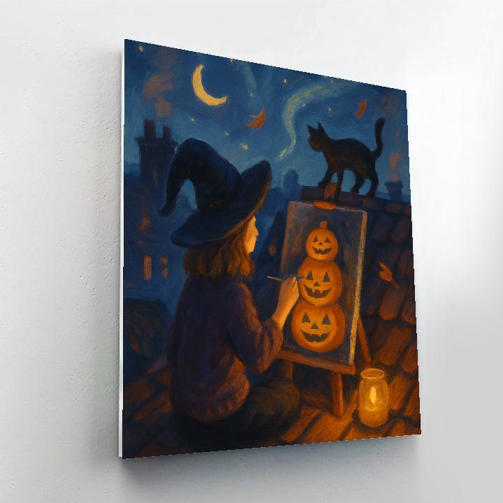 Starry Rooftop Pumpkin Painter Number painting
