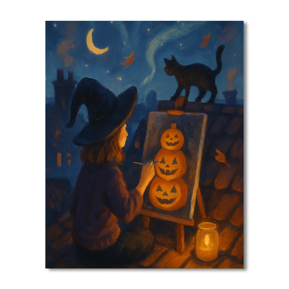 Starry Rooftop Pumpkin Painter Number painting