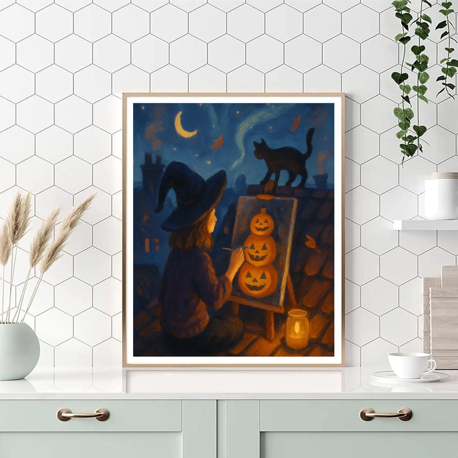 Starry Rooftop Pumpkin Painter Number painting