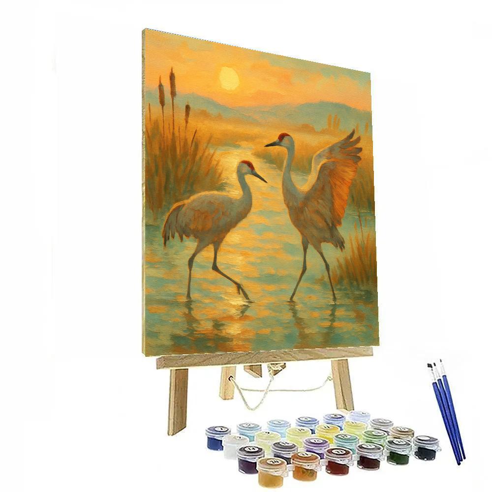 Sunrise Cranes In The Marsh Ribbon painting number kit