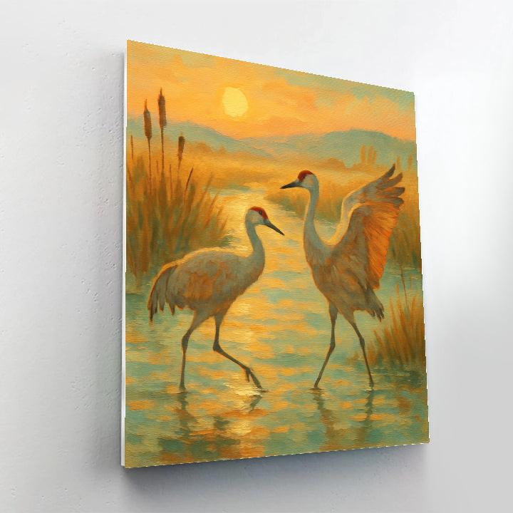 Sunrise Cranes In The Marsh Ribbon painting number kit