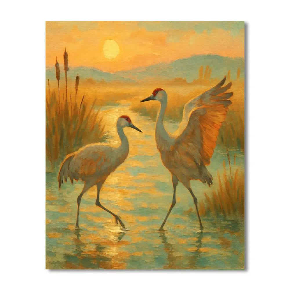 Sunrise Cranes In The Marsh Ribbon painting number kit