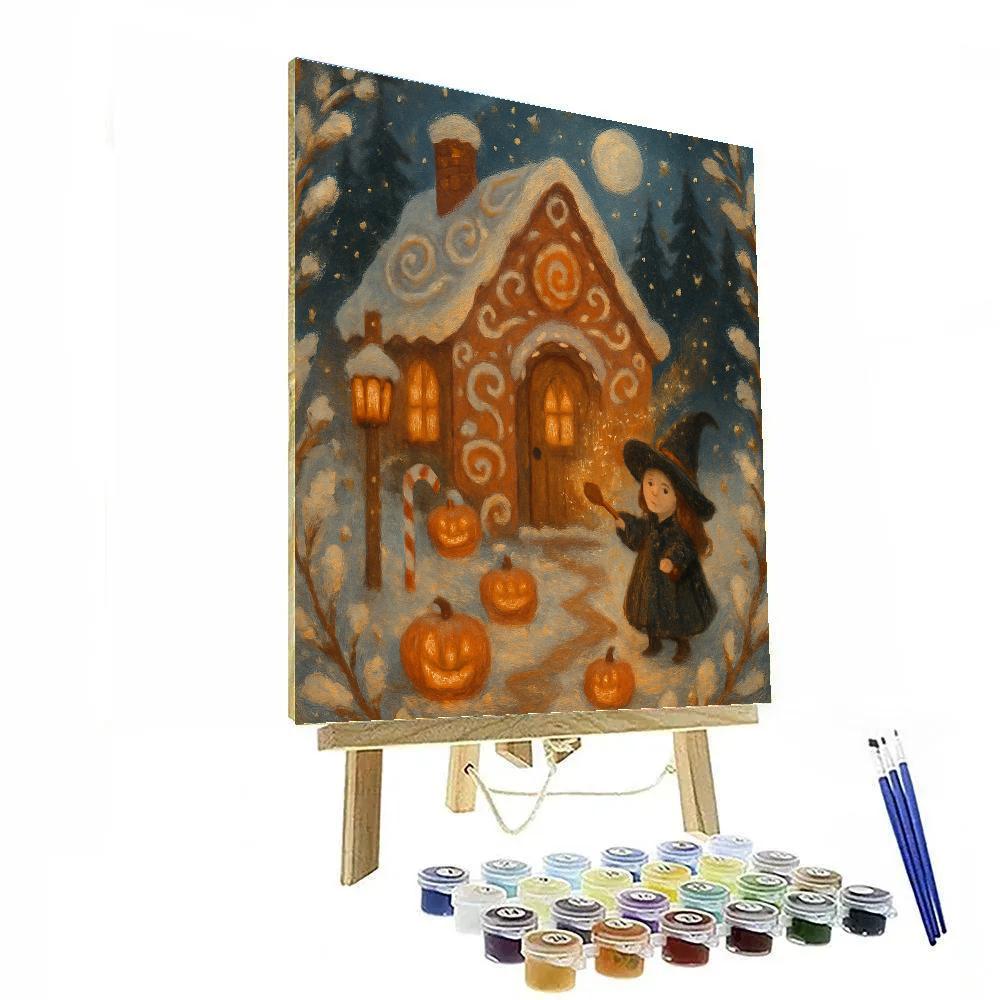 Gingerbread Witch Cottage In The Pumpkin Snow paint by numbers