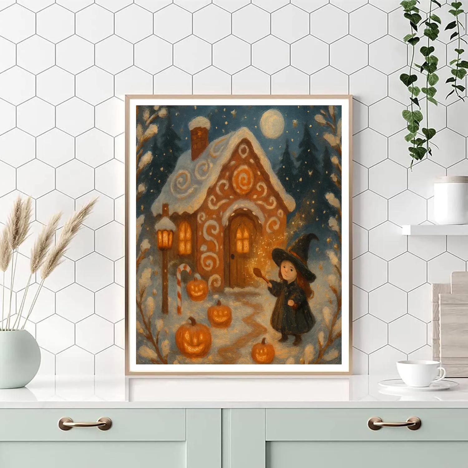 Gingerbread Witch Cottage In The Pumpkin Snow paint by numbers